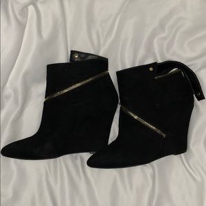 Black wedge booties